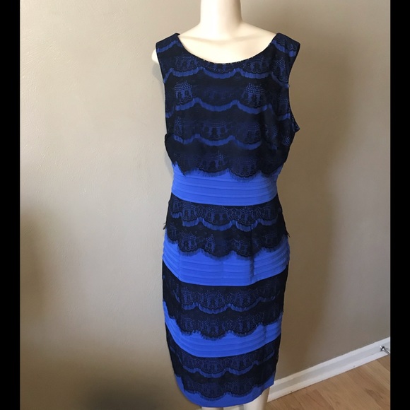 Signature by Sangria Dresses & Skirts - Sangria size 16 blue/black lace dress,side zipper